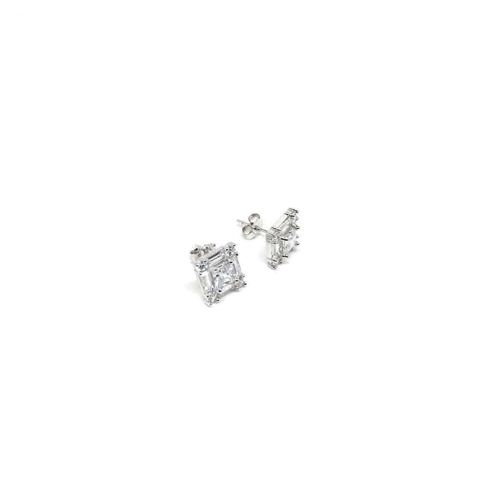 Silver Square 925 Sterling Silver Clear Stud Earrings with Luxurious Gift Box - Naked Nation UK