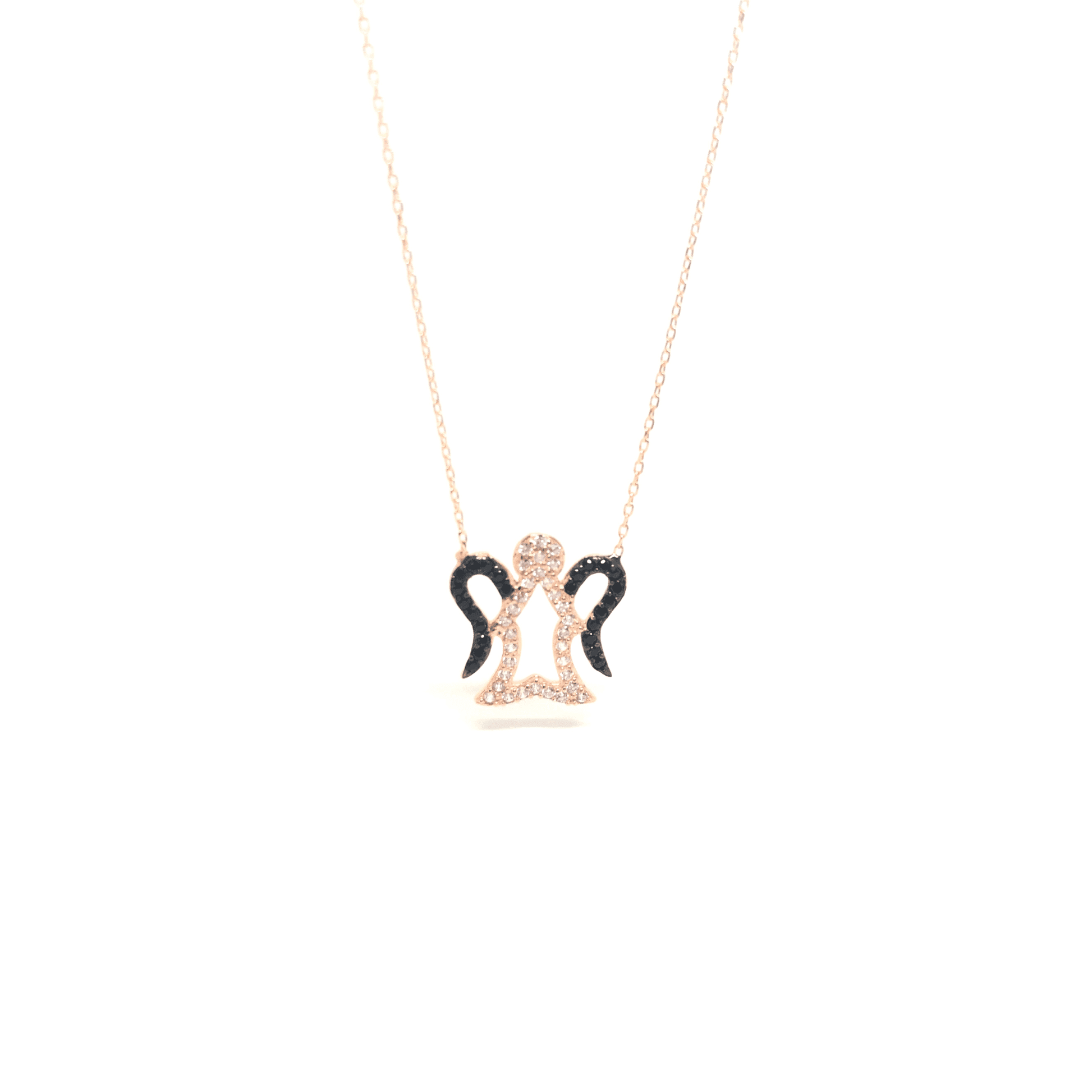 Sterling Silver Angel Pendant Necklace with Cubic Zirconia Stones - Naked Nation UK