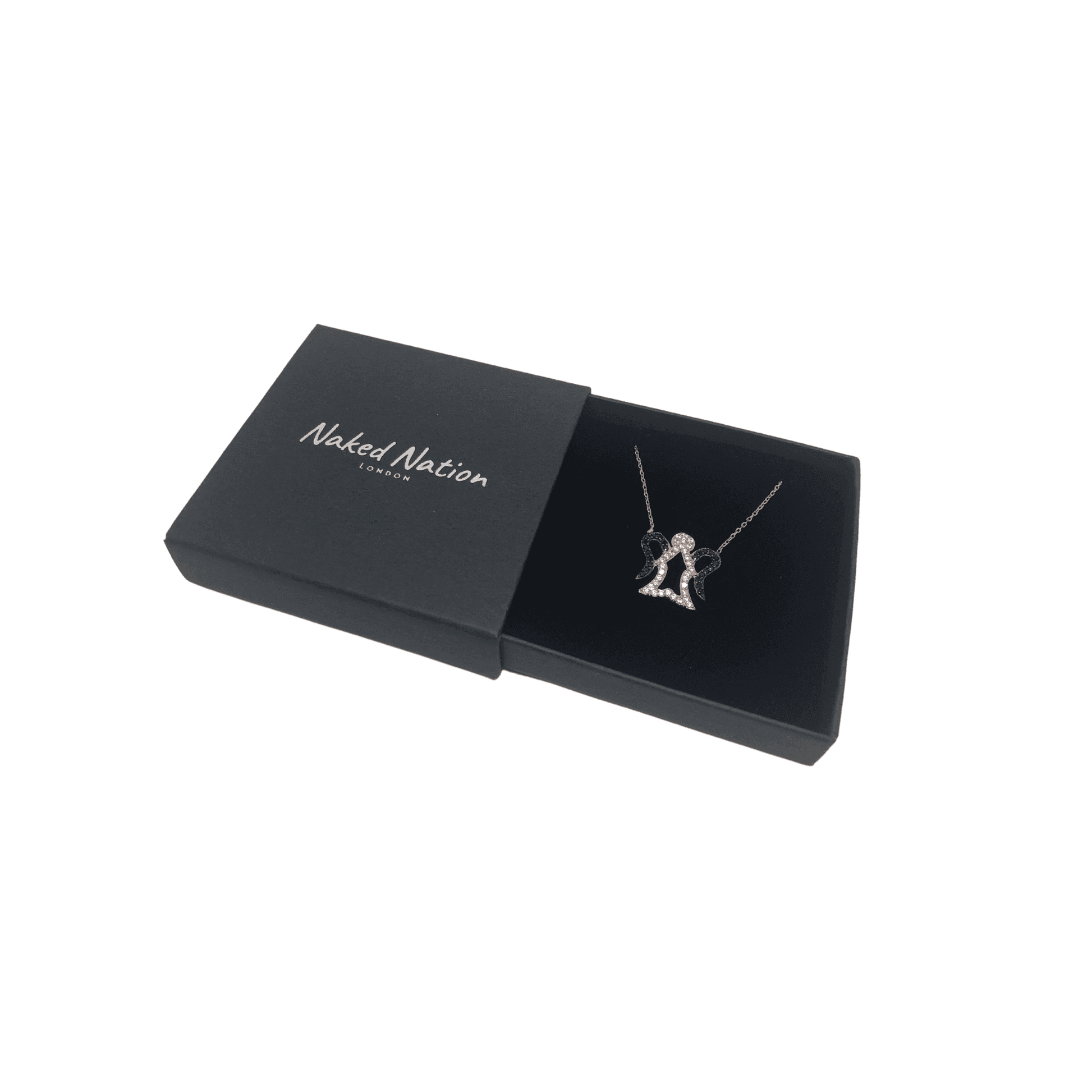 Sterling Silver Angel Pendant Necklace with Cubic Zirconia Stones - Naked Nation UK