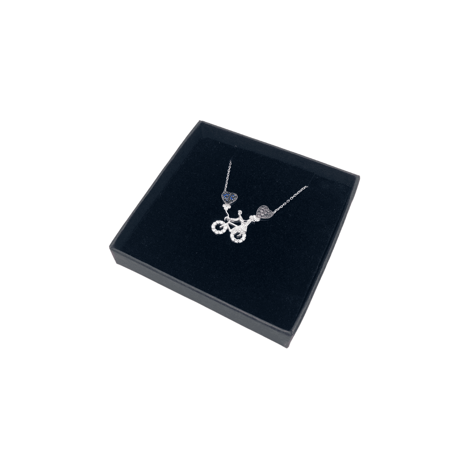 Sterling Silver Bicycle Necklace with Cubic Zirconia Hearts Pendant - Naked Nation UK