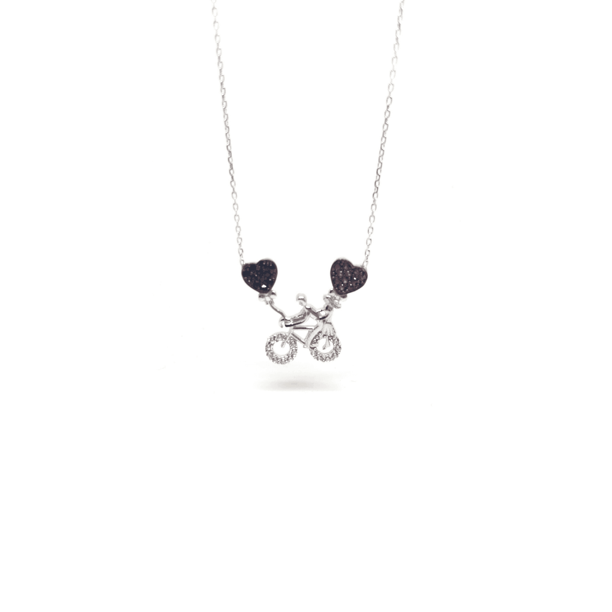 Sterling Silver Bicycle Necklace with Cubic Zirconia Hearts Pendant - Naked Nation UK