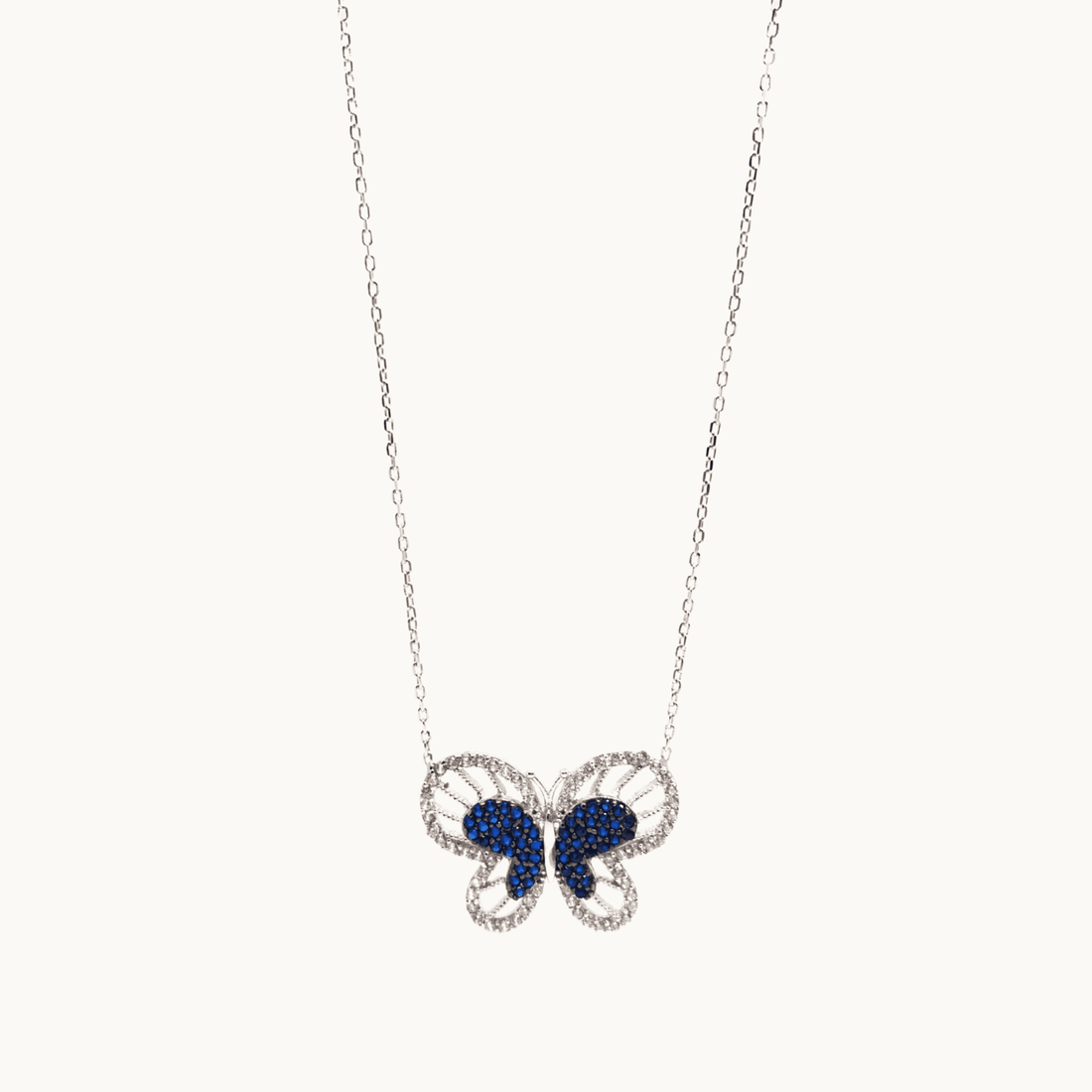 Sterling Silver Butterfly Pendant Necklace with Blue Crystals - Naked Nation UK
