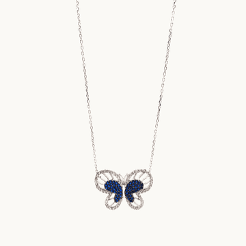 Sterling Silver Butterfly Pendant Necklace with Blue Crystals - Naked Nation UK