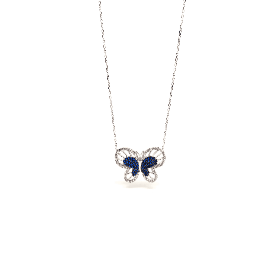 Sterling Silver Butterfly Pendant Necklace with Blue Crystals - Naked Nation UK