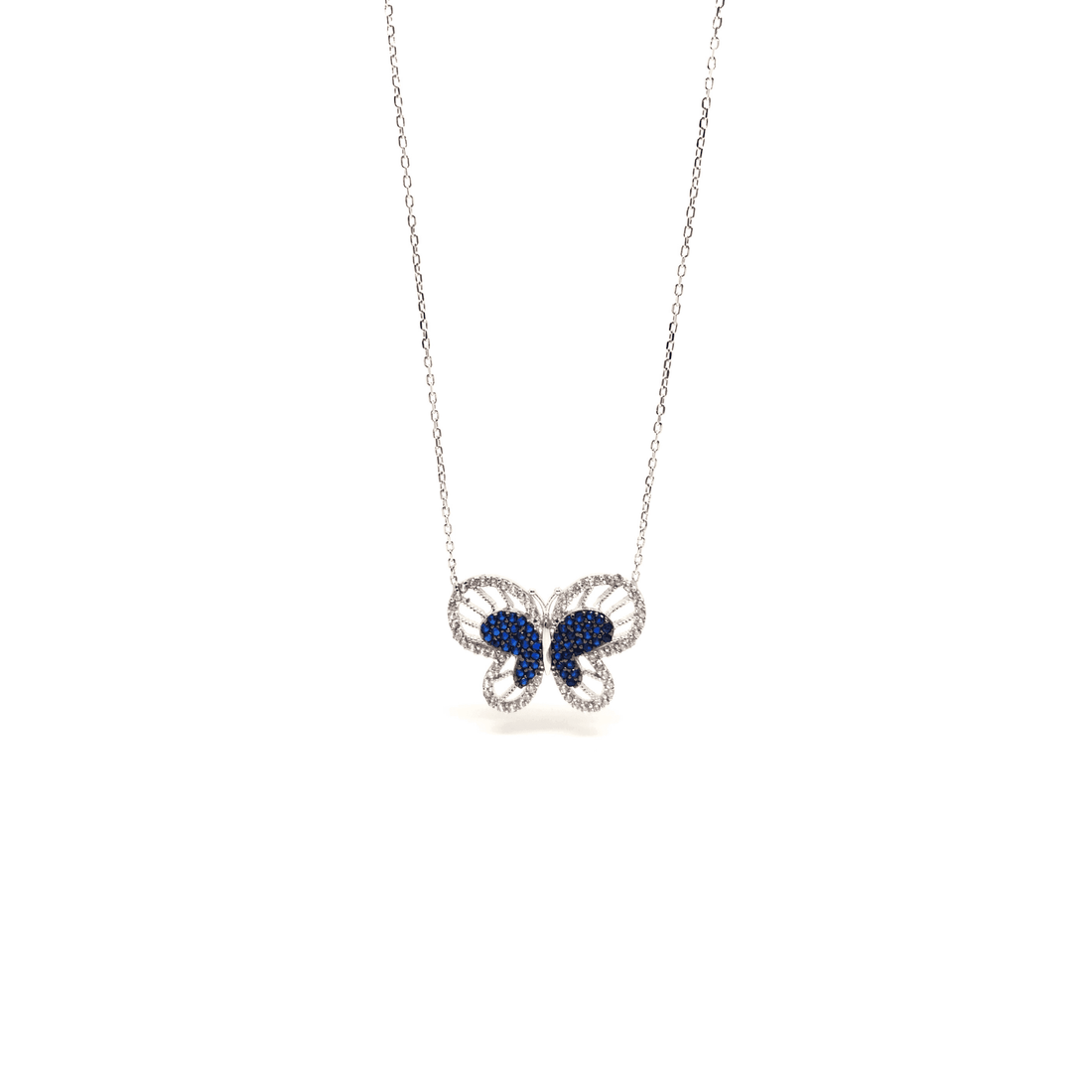 Sterling Silver Butterfly Pendant Necklace with Blue Crystals - Naked Nation UK