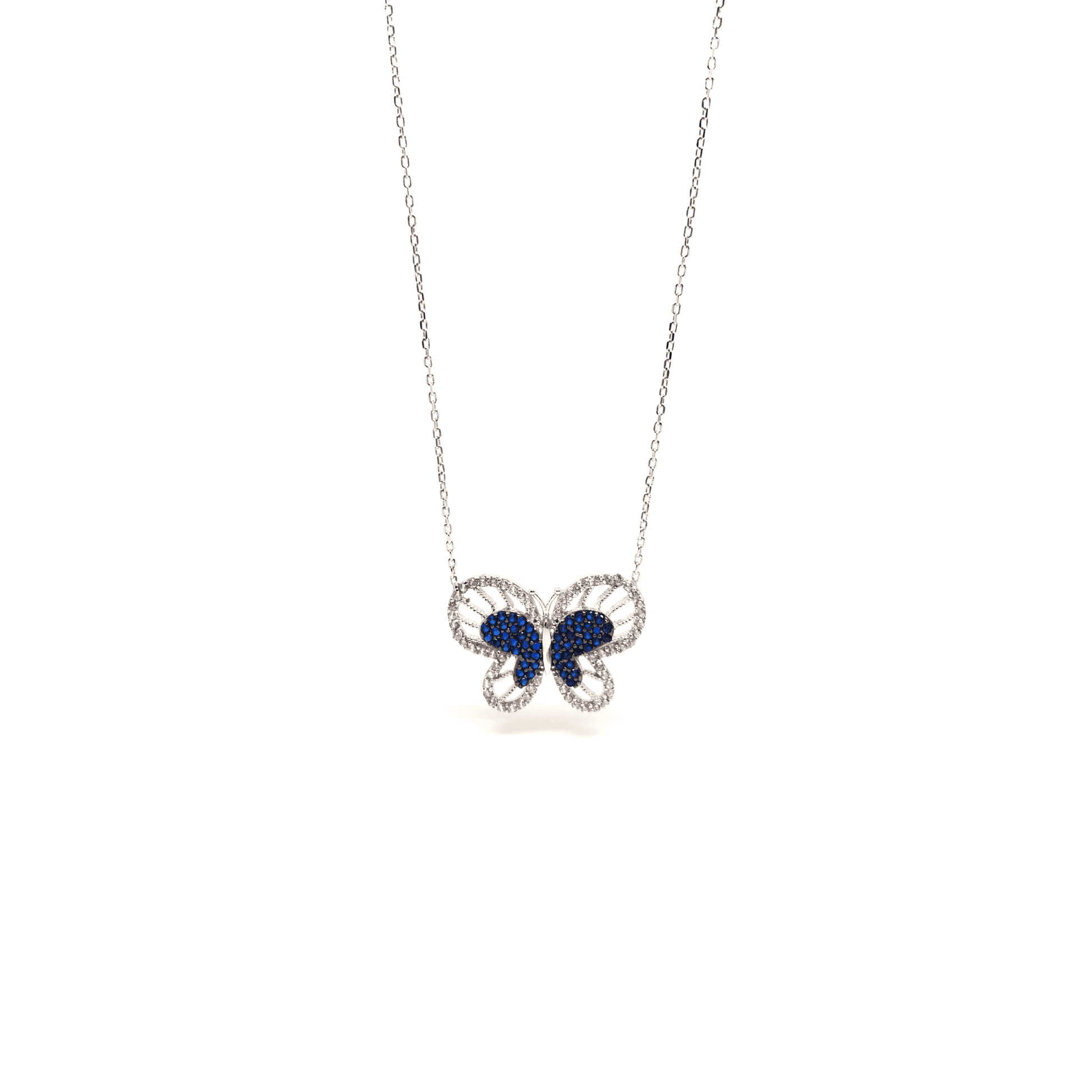 Sterling Silver Butterfly Pendant Necklace with Blue Crystals - Naked Nation UK