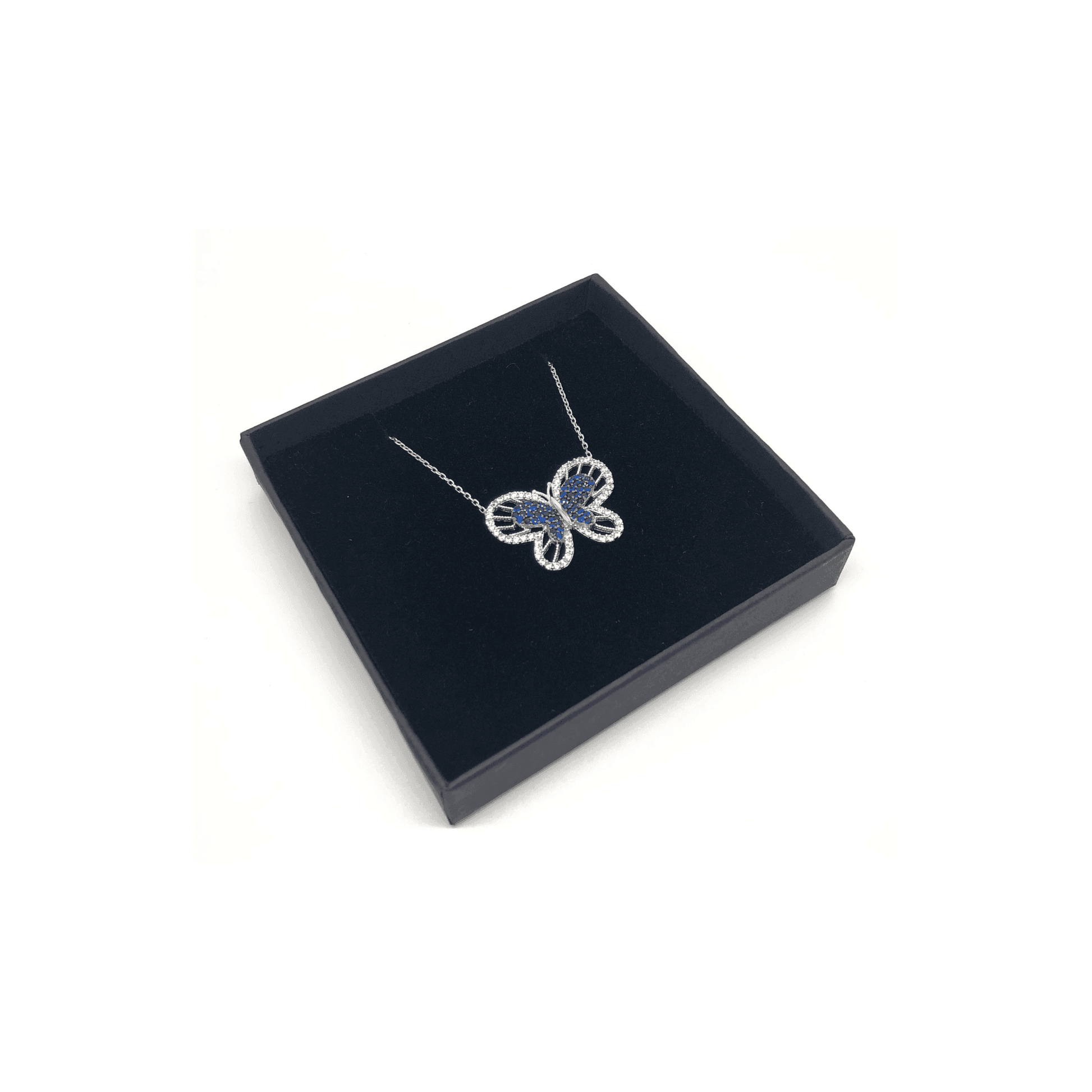 Sterling Silver Butterfly Pendant Necklace with Blue Crystals - Naked Nation UK