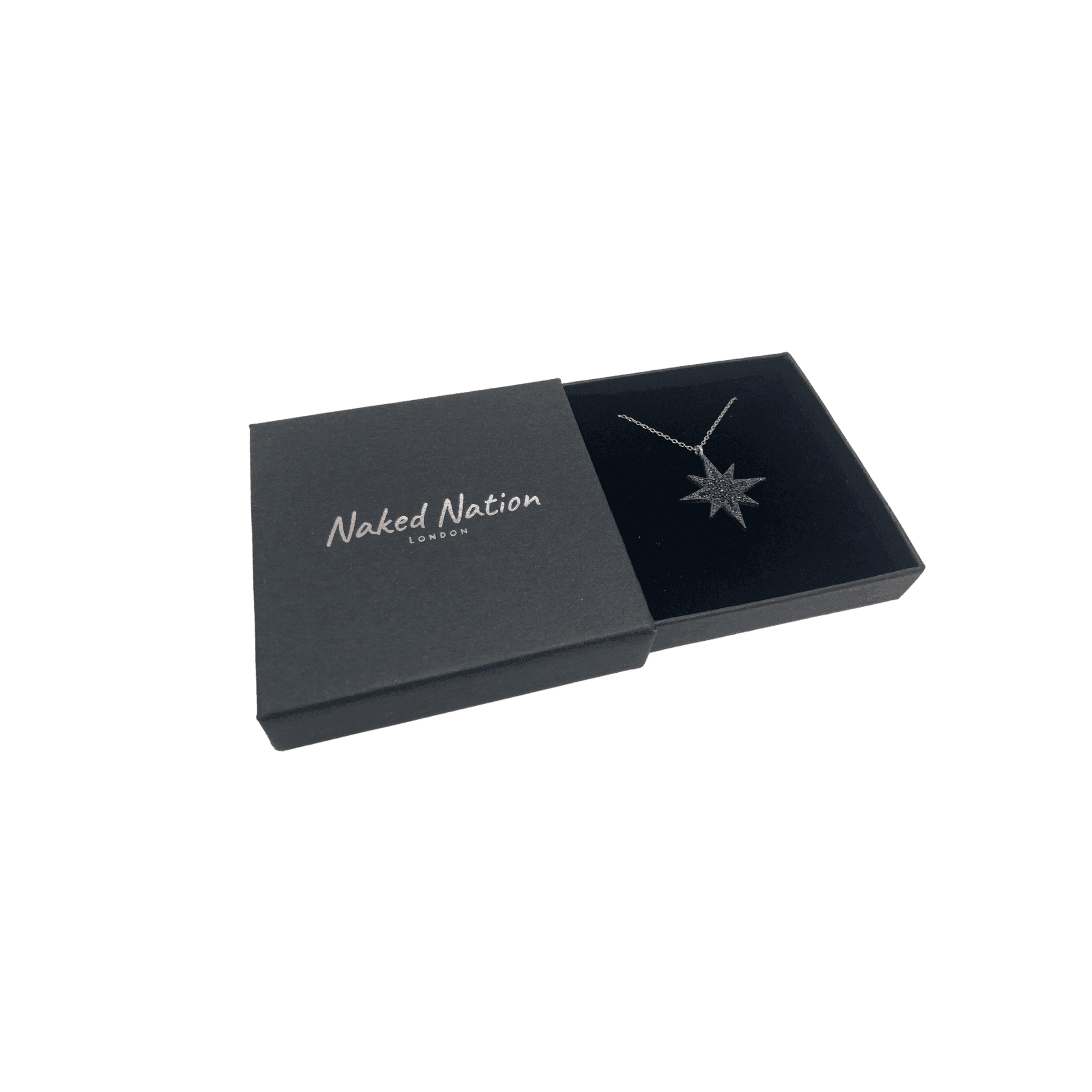Sterling Silver Cubic Zirconia Star Pendant Necklace With Black and Clear Stones - Naked Nation UK