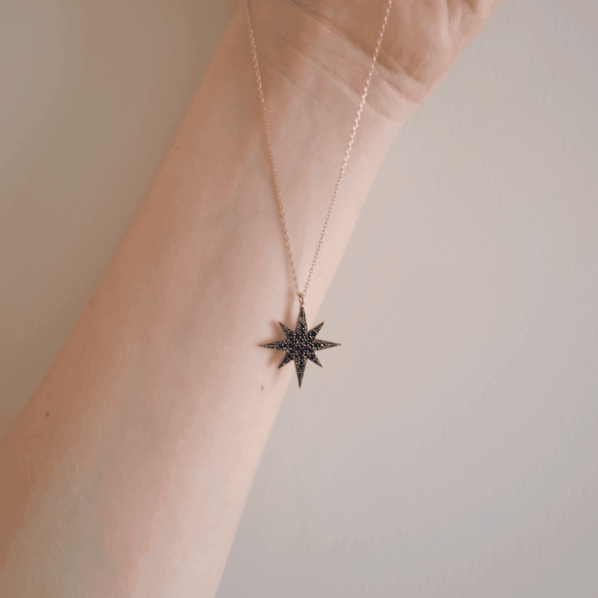 Sterling Silver Cubic Zirconia Star Pendant Necklace With Black and Clear Stones - Naked Nation UK