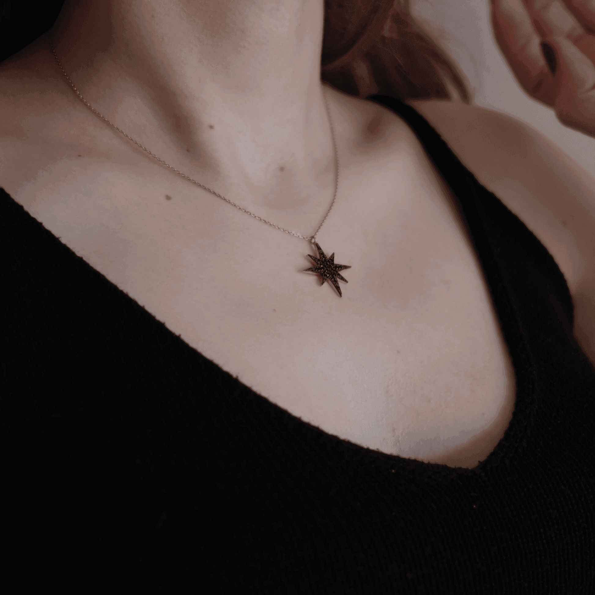 Sterling Silver Cubic Zirconia Star Pendant Necklace With Black and Clear Stones - Naked Nation UK