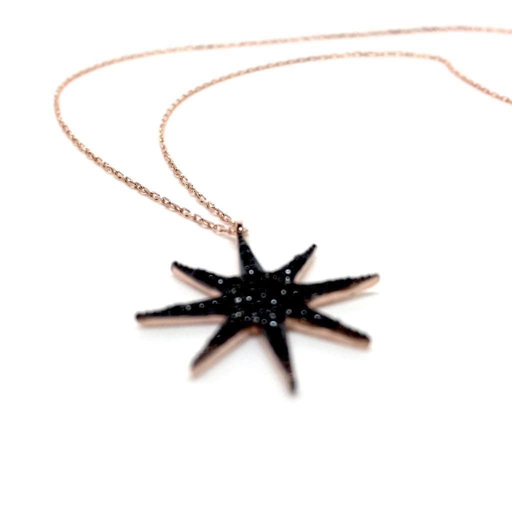 Sterling Silver Cubic Zirconia Star Pendant Necklace With Black and Clear Stones - Naked Nation UK