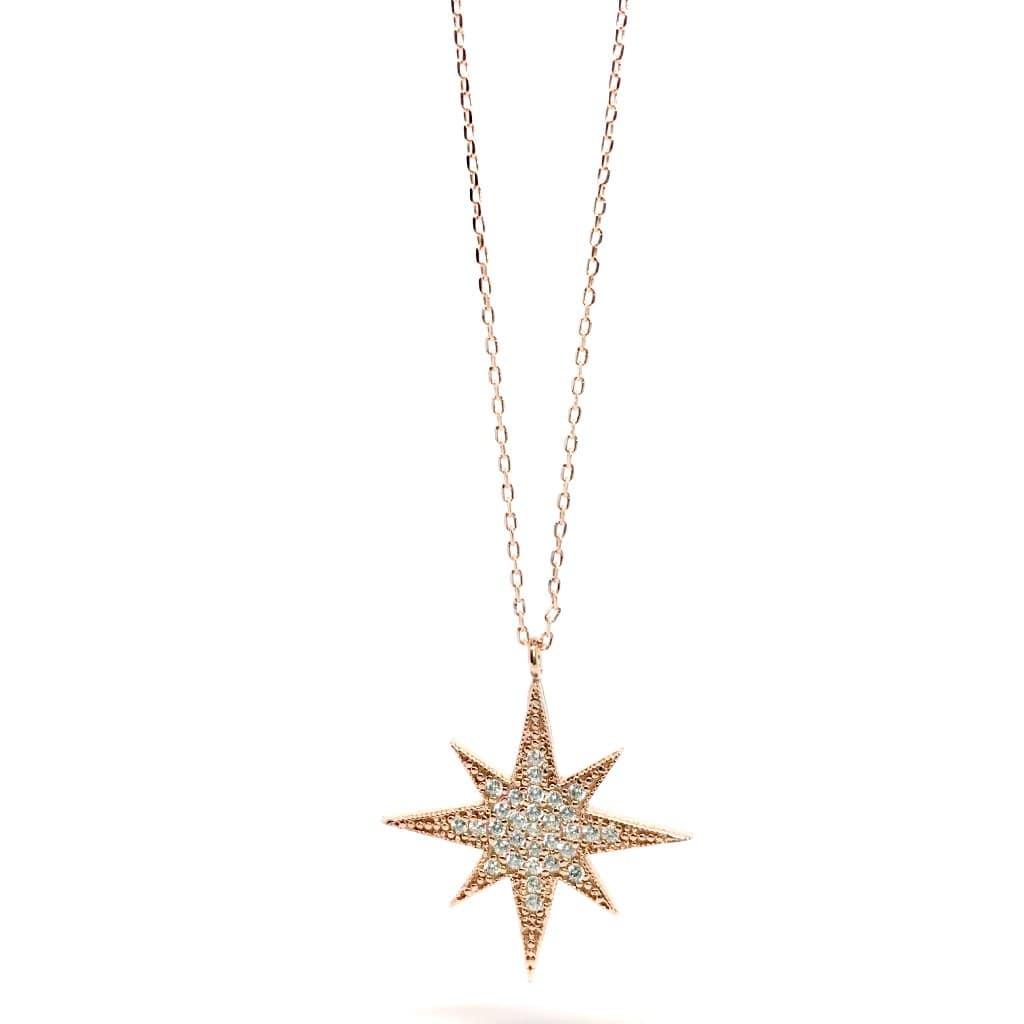 Sterling Silver Cubic Zirconia Star Pendant Necklace With Black and Clear Stones - Naked Nation UK