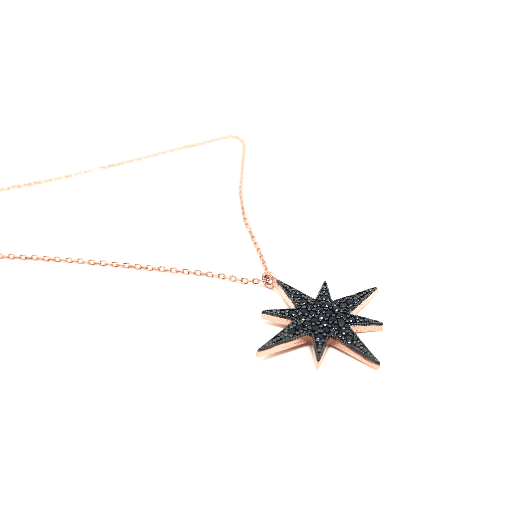 Sterling Silver Cubic Zirconia Star Pendant Necklace With Black and Clear Stones - Naked Nation UK