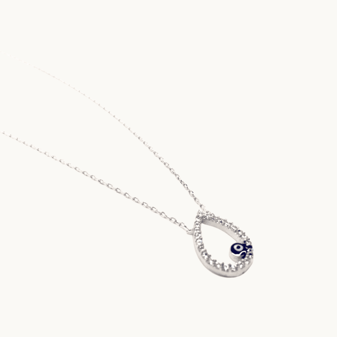 Sterling Silver Drop Pendant with Evil Eye (Turkish Eye) - Naked Nation UK