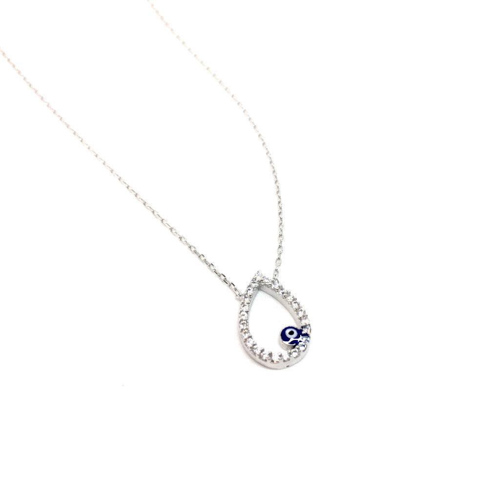Sterling Silver Drop Pendant with Evil Eye (Turkish Eye) - Naked Nation UK