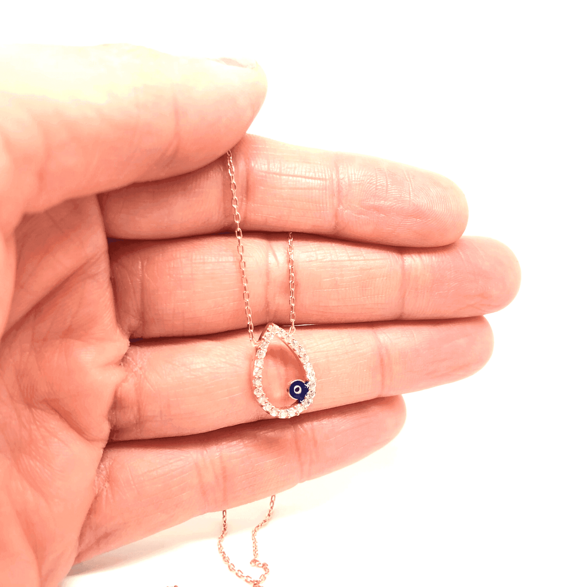 Sterling Silver Drop Pendant with Evil Eye (Turkish Eye) - Naked Nation UK
