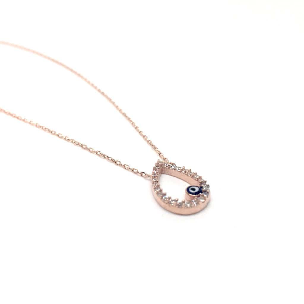 Sterling Silver Drop Pendant with Evil Eye (Turkish Eye) - Naked Nation UK