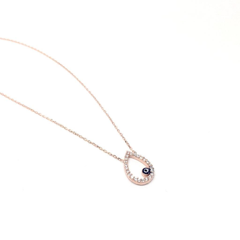 Sterling Silver Drop Pendant with Evil Eye (Turkish Eye) - Naked Nation UK