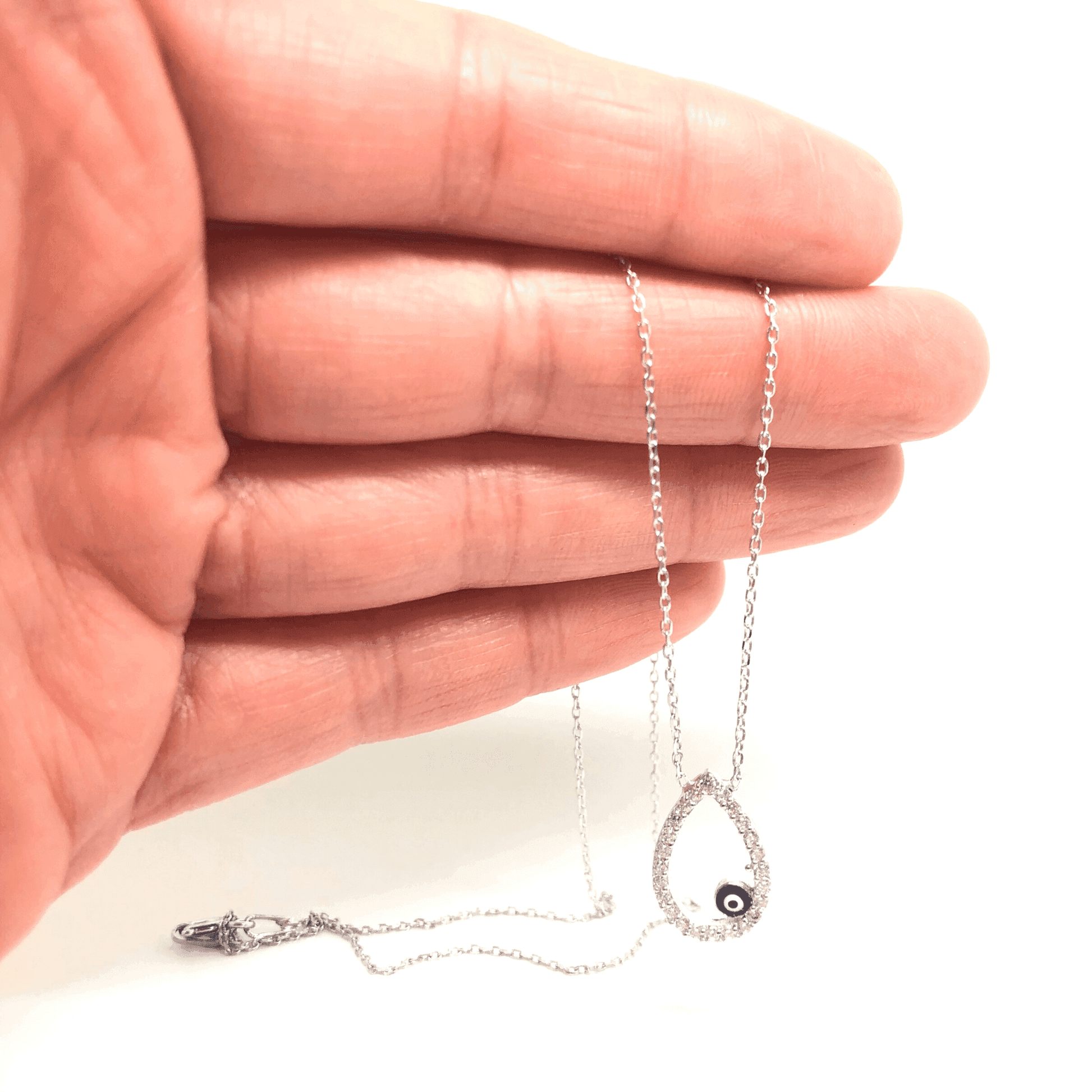 Sterling Silver Drop Pendant with Evil Eye (Turkish Eye) - Naked Nation UK