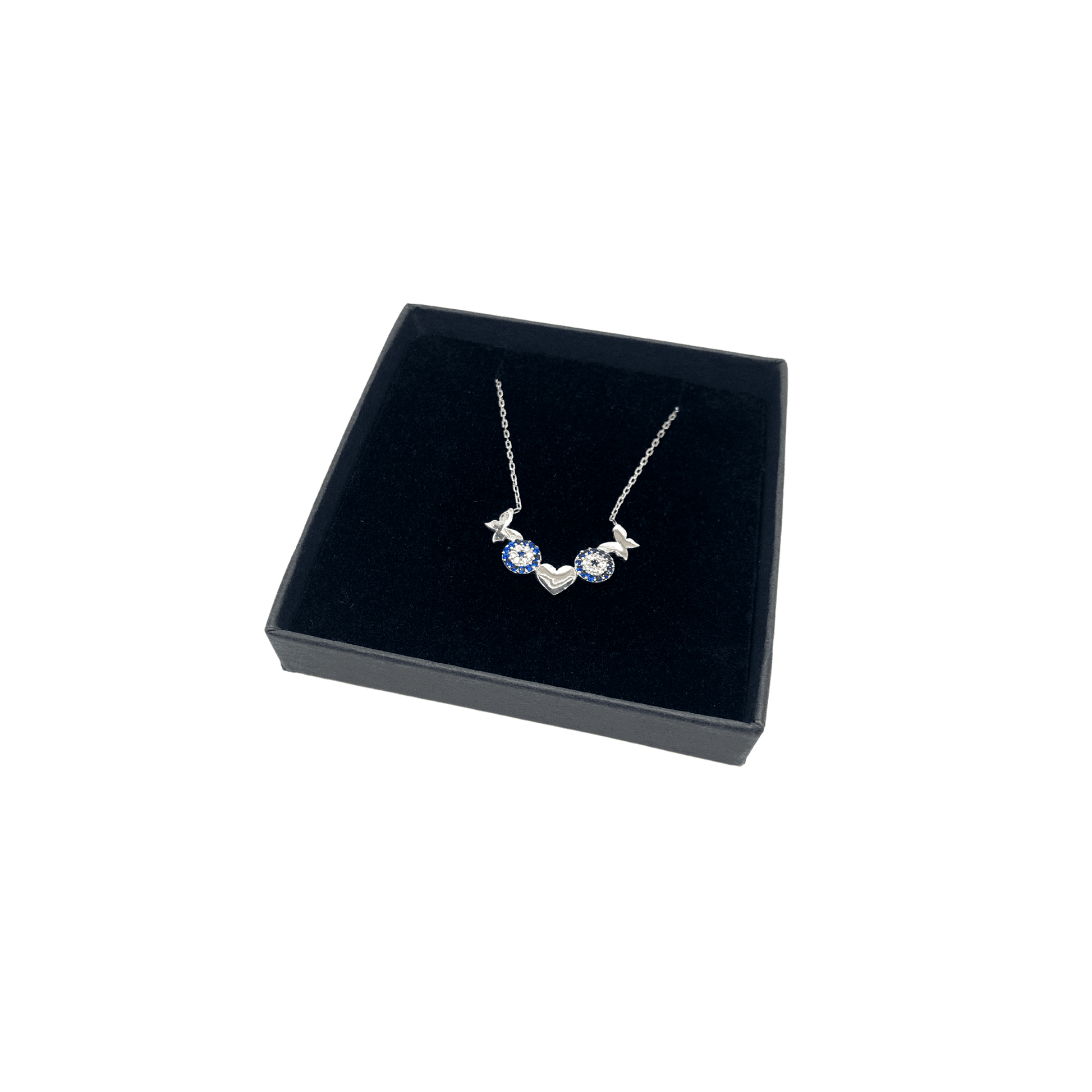 Sterling Silver Heart, Butterfly & Round Design Pendant Necklace - symbol of love and abundance - Naked Nation UK