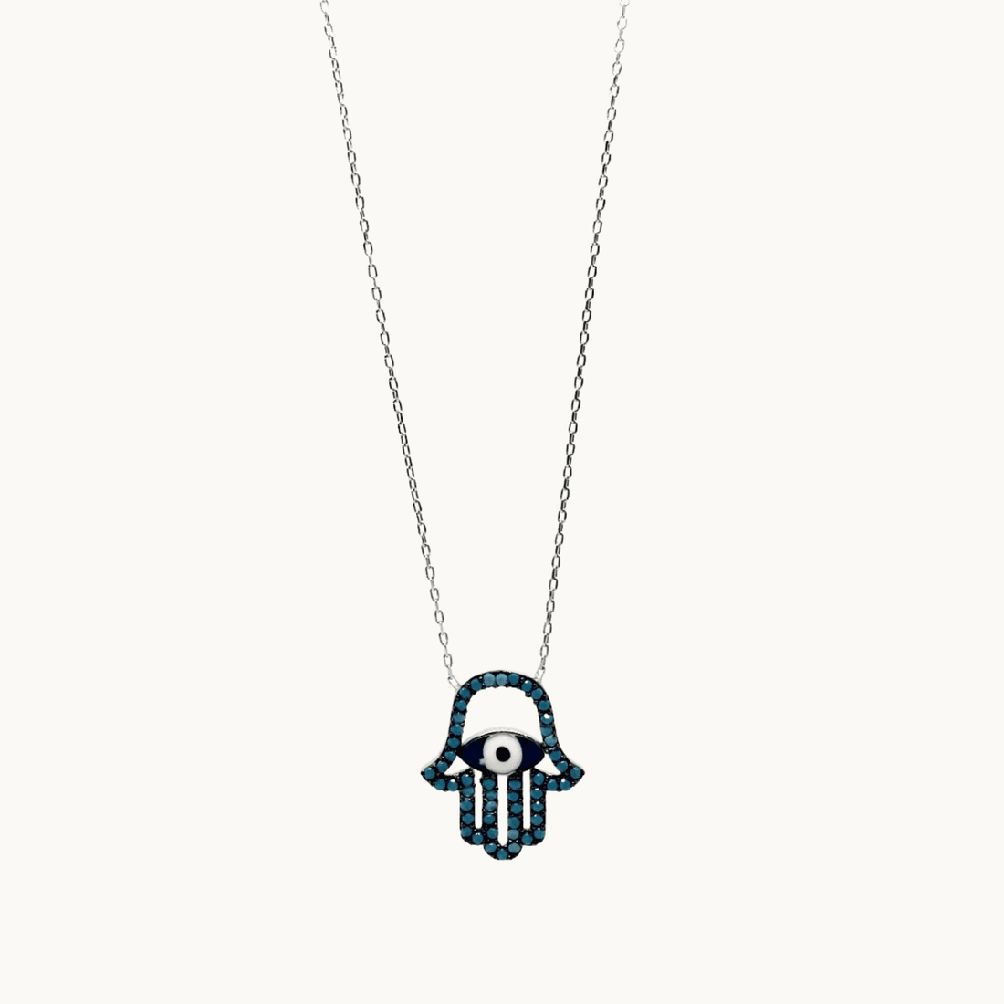 Sterling Silver Mediterranean Hamsa Hand and Turkish Eye (Evil Eye) Pendant - Naked Nation UK