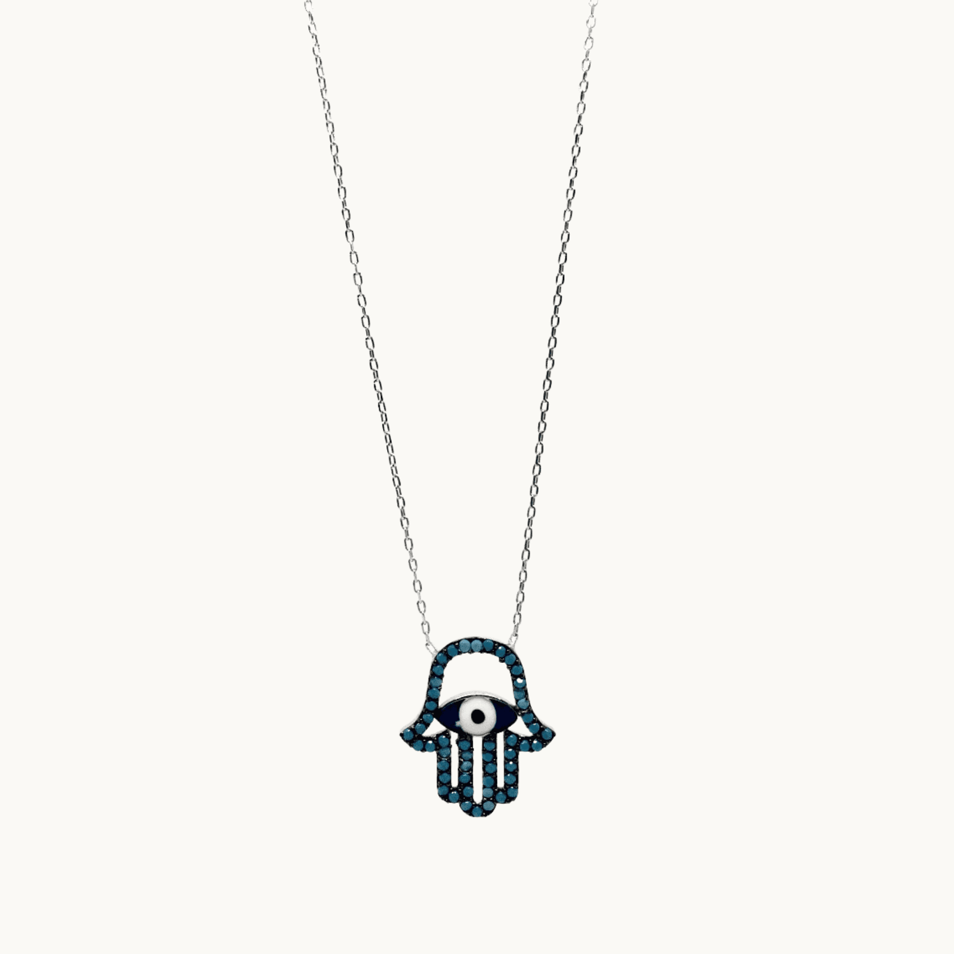 Sterling Silver Mediterranean Hamsa Hand and Turkish Eye (Evil Eye) Pendant - Naked Nation UK