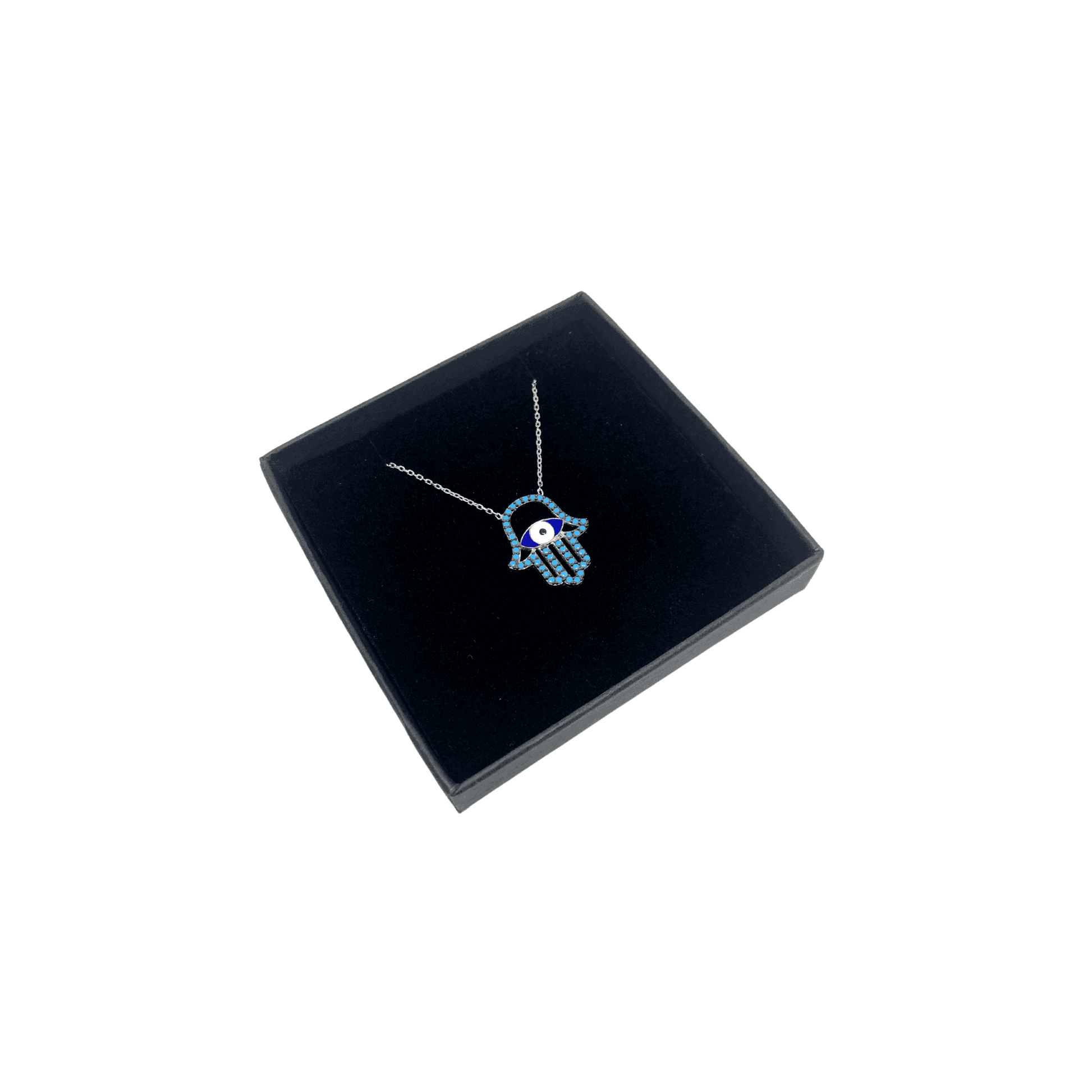 Sterling Silver Mediterranean Hamsa Hand and Turkish Eye (Evil Eye) Pendant - Naked Nation UK