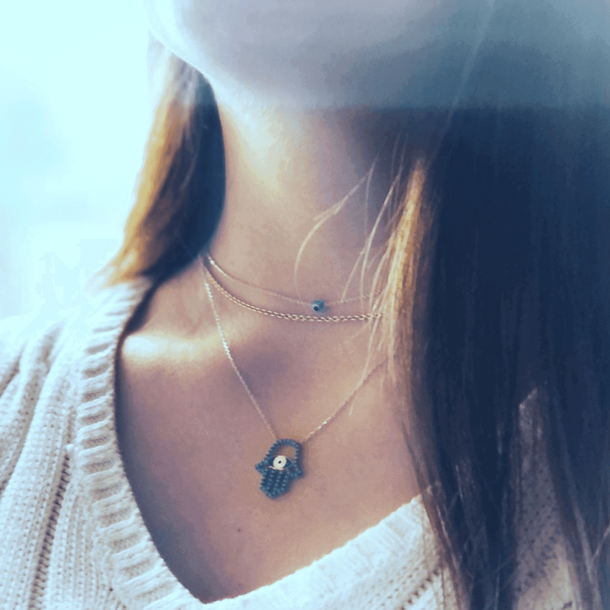 Sterling Silver Mediterranean Hamsa Hand and Turkish Eye (Evil Eye) Pendant - Naked Nation UK