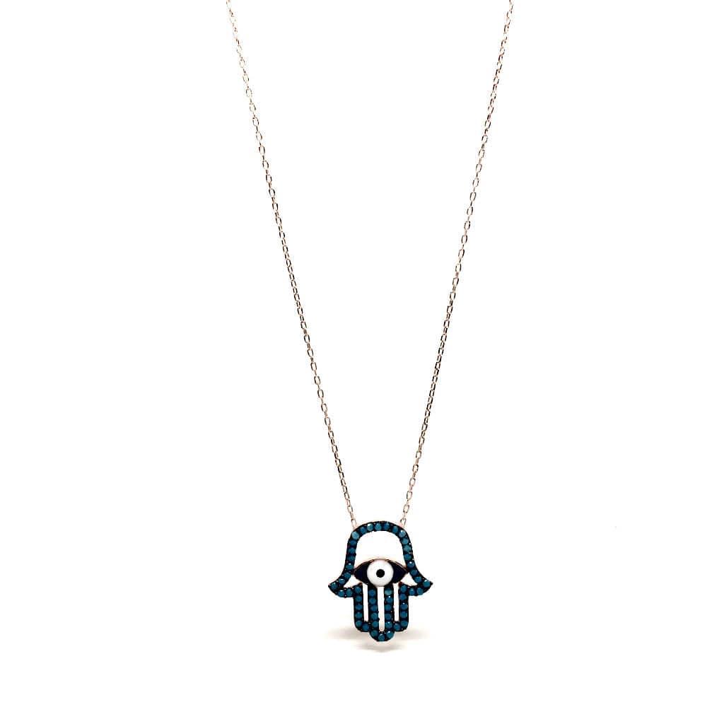 Sterling Silver Mediterranean Hamsa Hand and Turkish Eye (Evil Eye) Pendant - Naked Nation UK