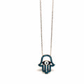 Sterling Silver Mediterranean Hamsa Hand and Turkish Eye (Evil Eye) Pendant - Naked Nation UK