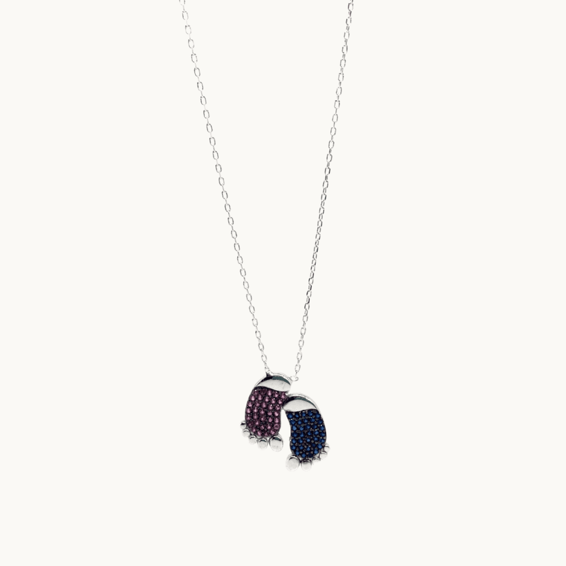 Sterling Silver Mother and Baby Feet Cubic Zirconia Pendant Necklace - Naked Nation UK