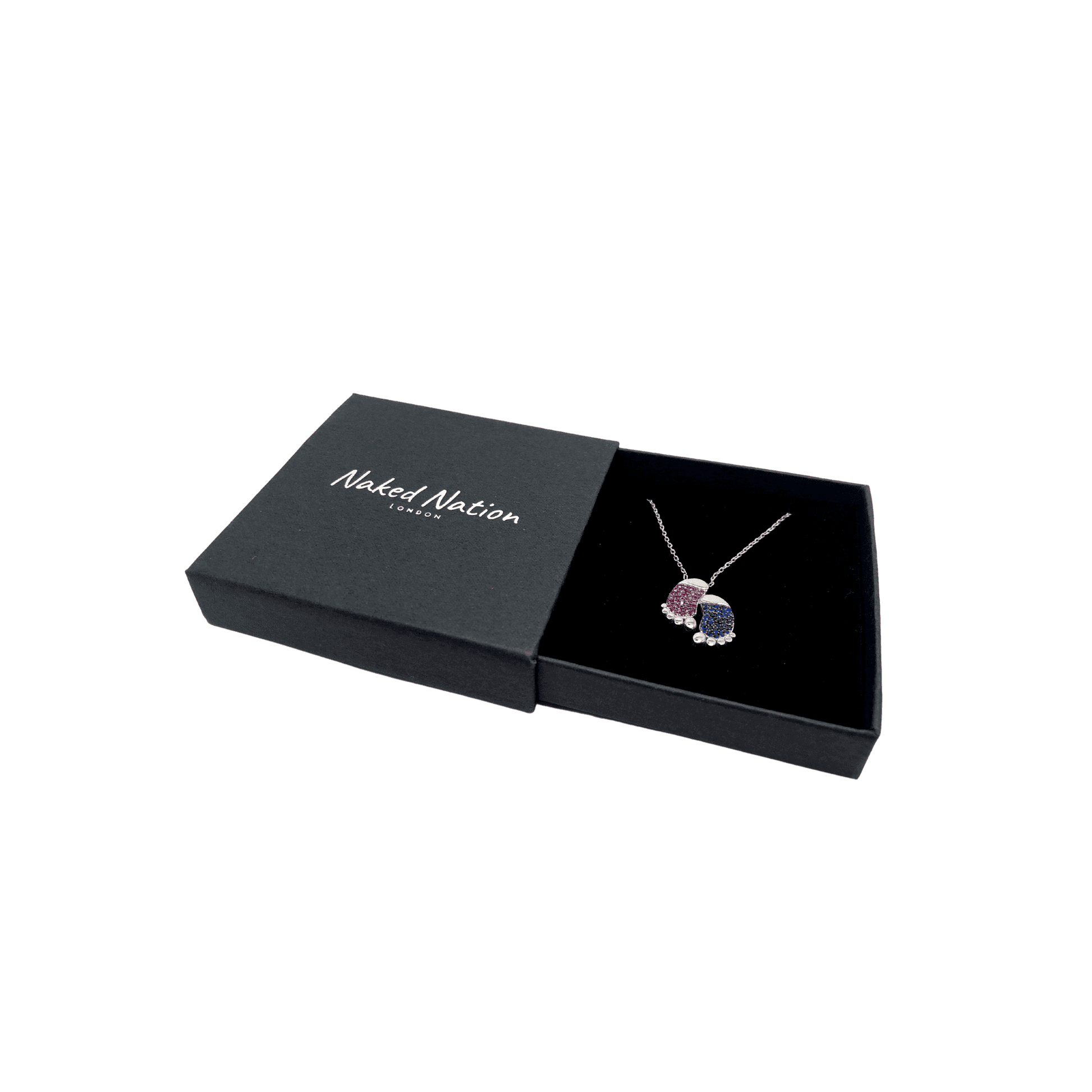 Sterling Silver Mother and Baby Feet Cubic Zirconia Pendant Necklace - Naked Nation UK