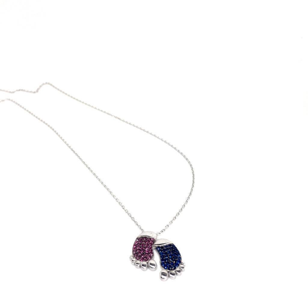 Sterling Silver Mother and Baby Feet Cubic Zirconia Pendant Necklace - Naked Nation UK