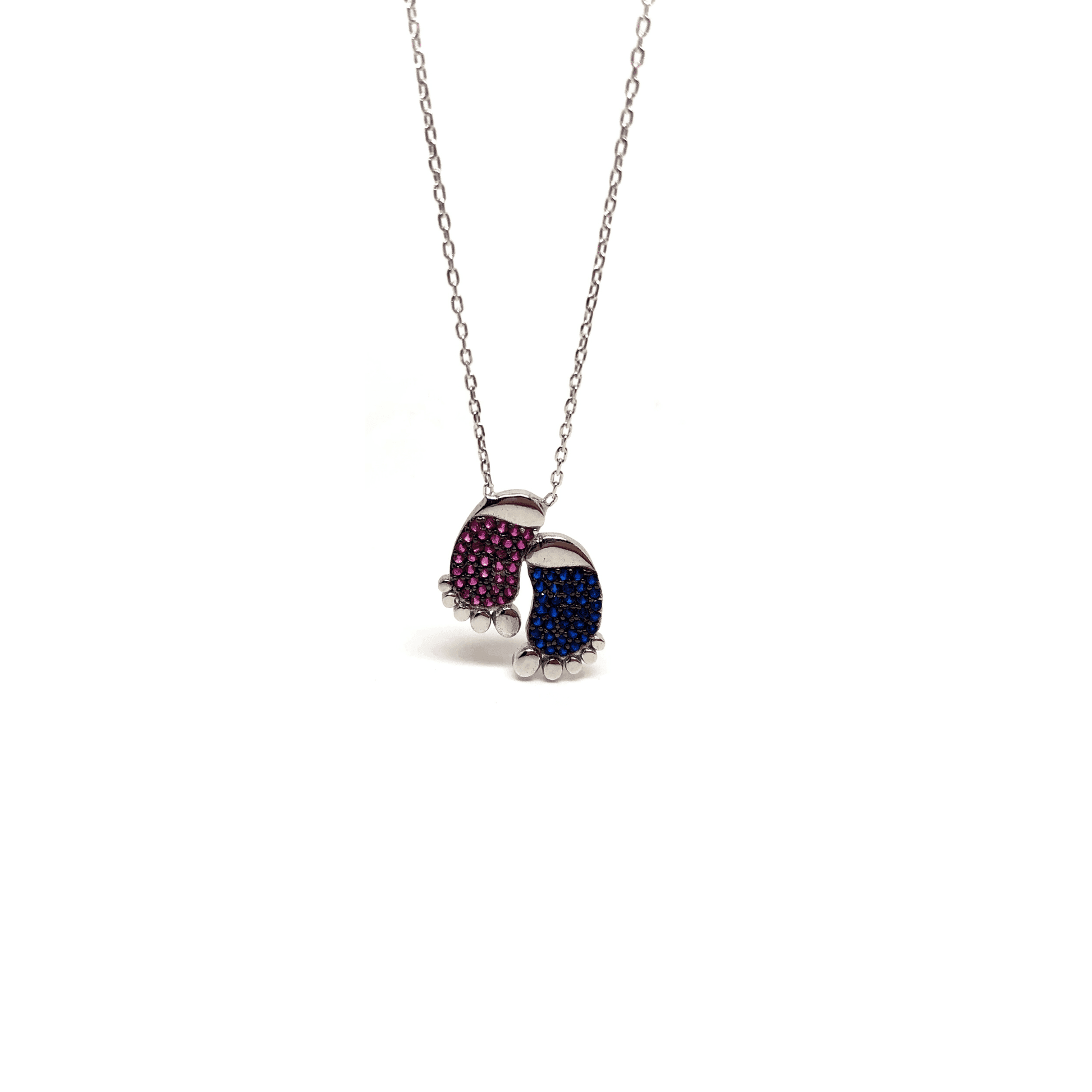 Sterling Silver Mother and Baby Feet Cubic Zirconia Pendant Necklace - Naked Nation UK