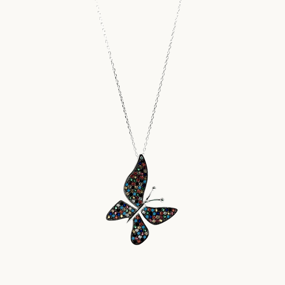 Sterling Silver Multi Coloured Cubic Zirconia Butterfly Necklace by Naked Nation - Naked Nation UK