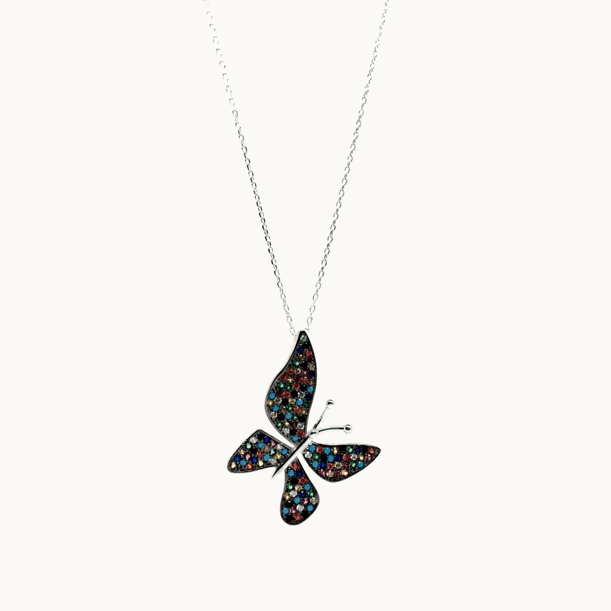 Sterling Silver Multi Coloured Cubic Zirconia Butterfly Necklace by Naked Nation - Naked Nation UK