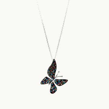 Sterling Silver Multi Coloured Cubic Zirconia Butterfly Necklace by Naked Nation - Naked Nation UK