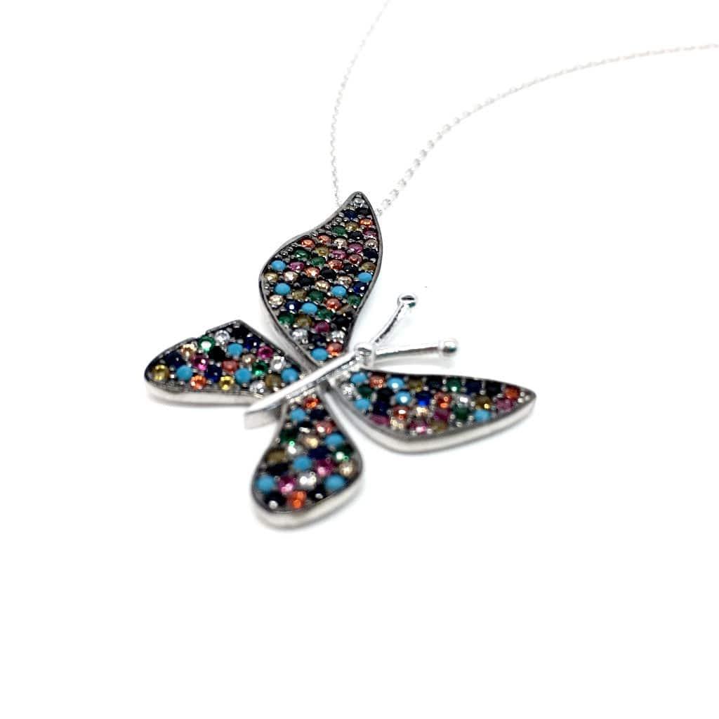 Sterling Silver Multi Coloured Cubic Zirconia Butterfly Necklace by Naked Nation - Naked Nation UK