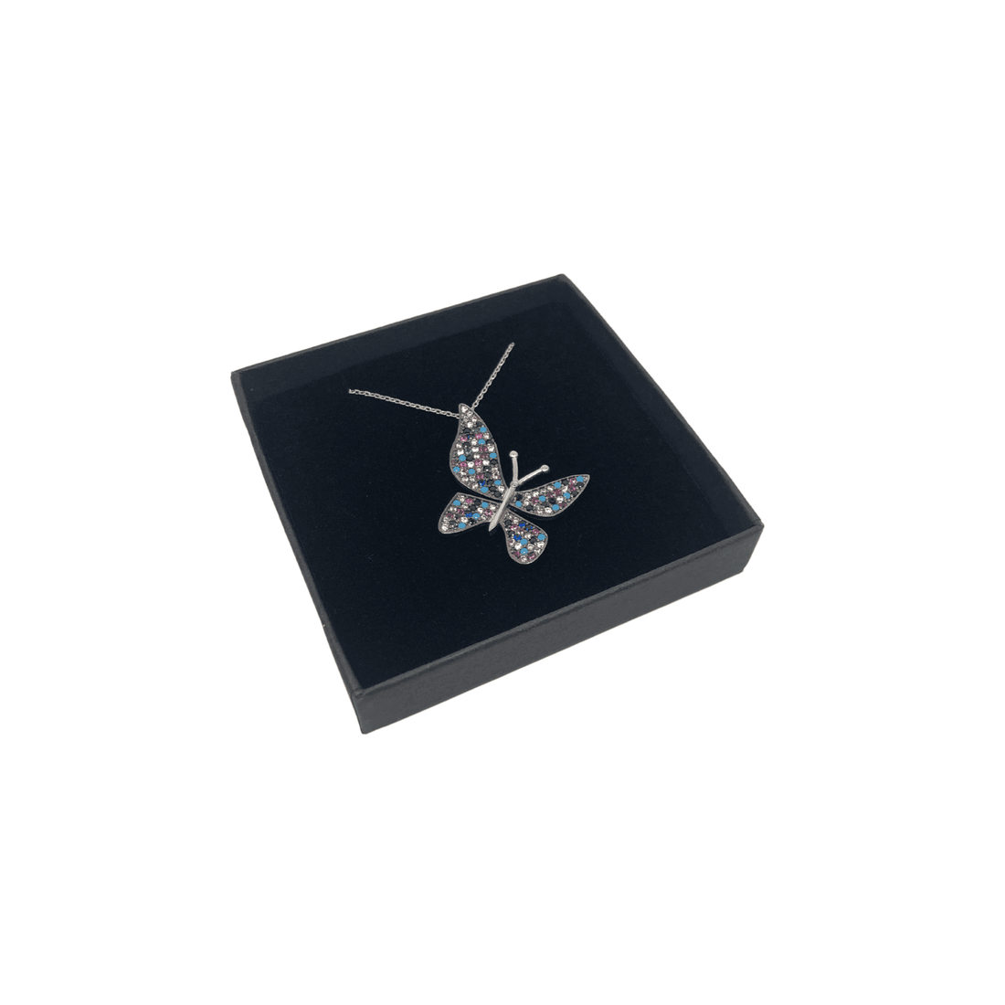 Sterling Silver Multi Coloured Cubic Zirconia Butterfly Necklace by Naked Nation - Naked Nation UK