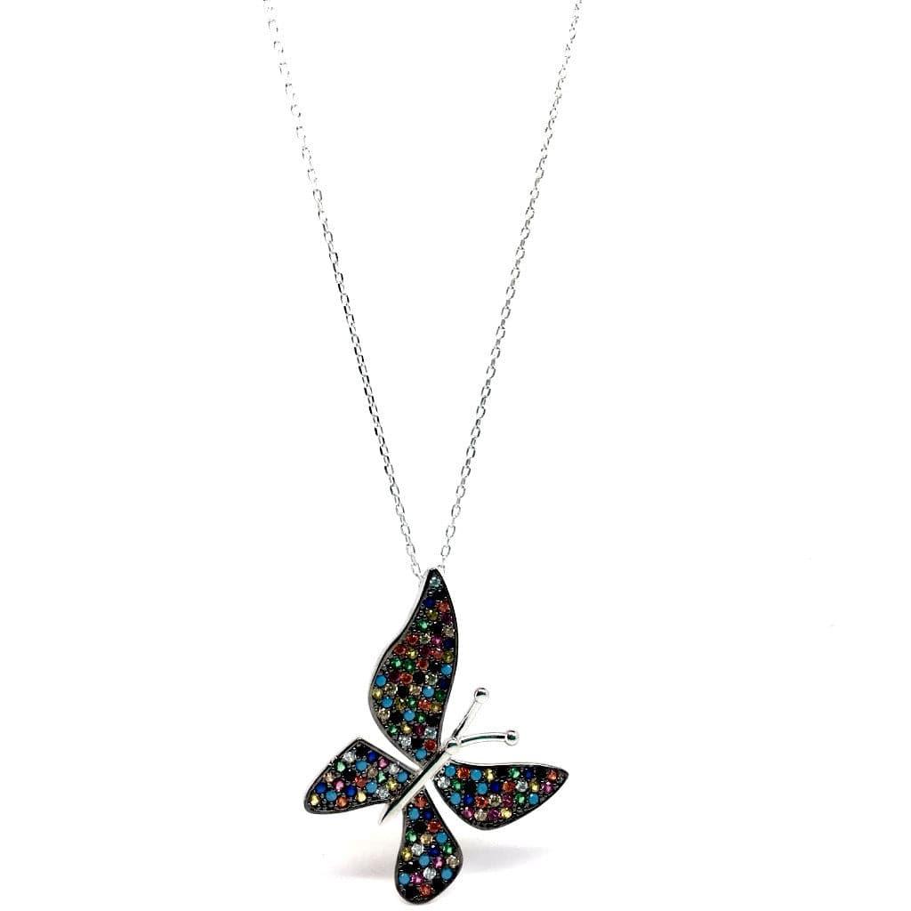 Sterling Silver Multi Coloured Cubic Zirconia Butterfly Necklace by Naked Nation - Naked Nation UK