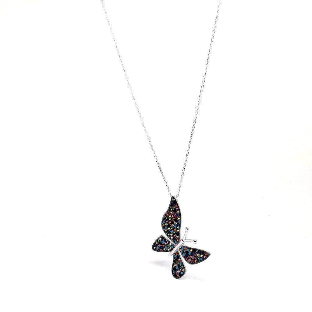Sterling Silver Multi Coloured Cubic Zirconia Butterfly Necklace by Naked Nation - Naked Nation UK