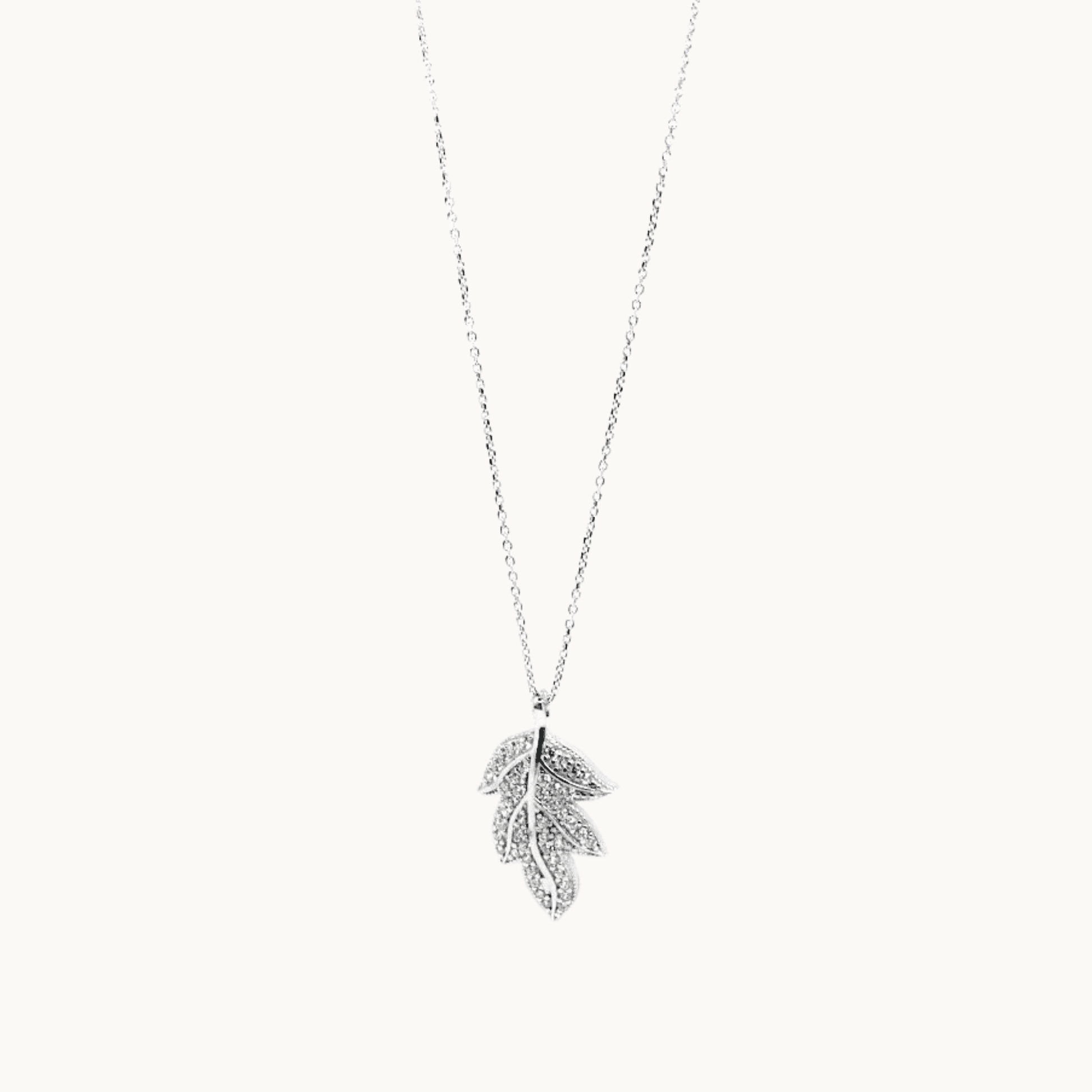Sterling Silver Necklace with Cubic Zirconia Leaf Design Pendant - Naked Nation UK