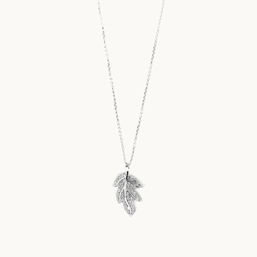 Sterling Silver Necklace with Cubic Zirconia Leaf Design Pendant - Naked Nation UK