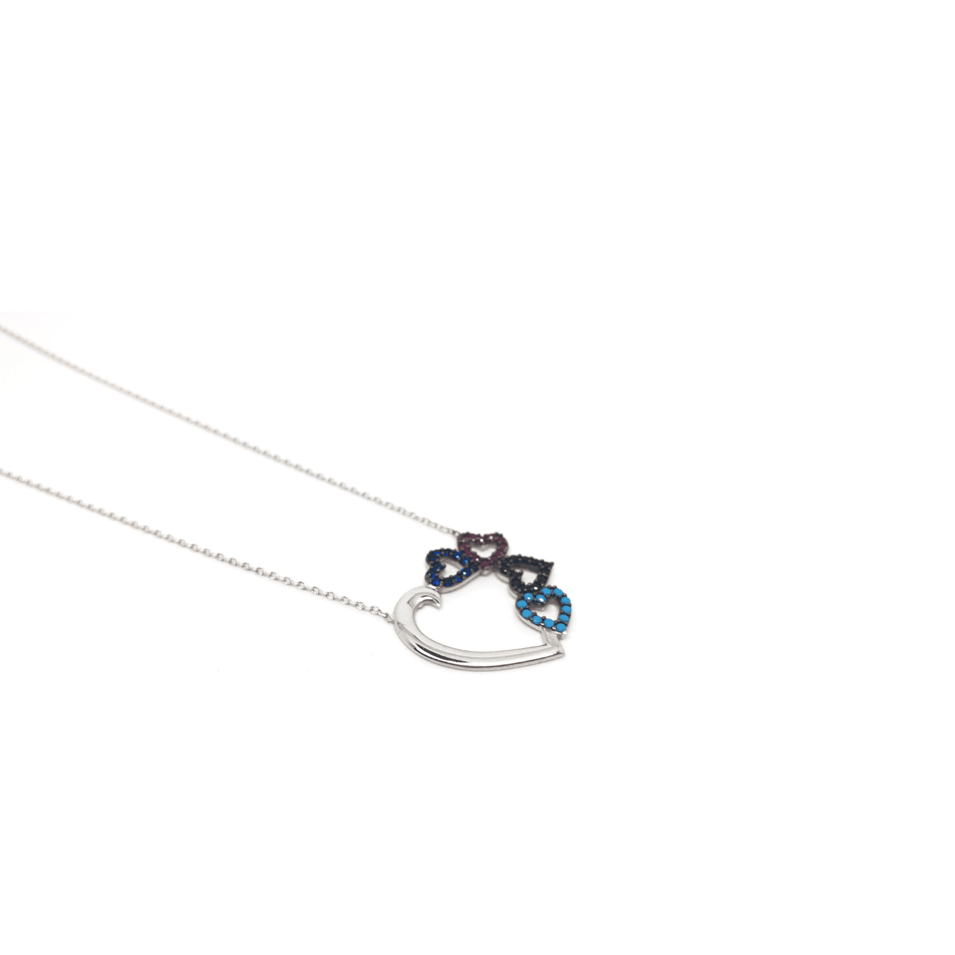 Sterling Silver Necklace with Small Black Pink and Blue Hearts Pendant by Naked Nation - Naked Nation UK