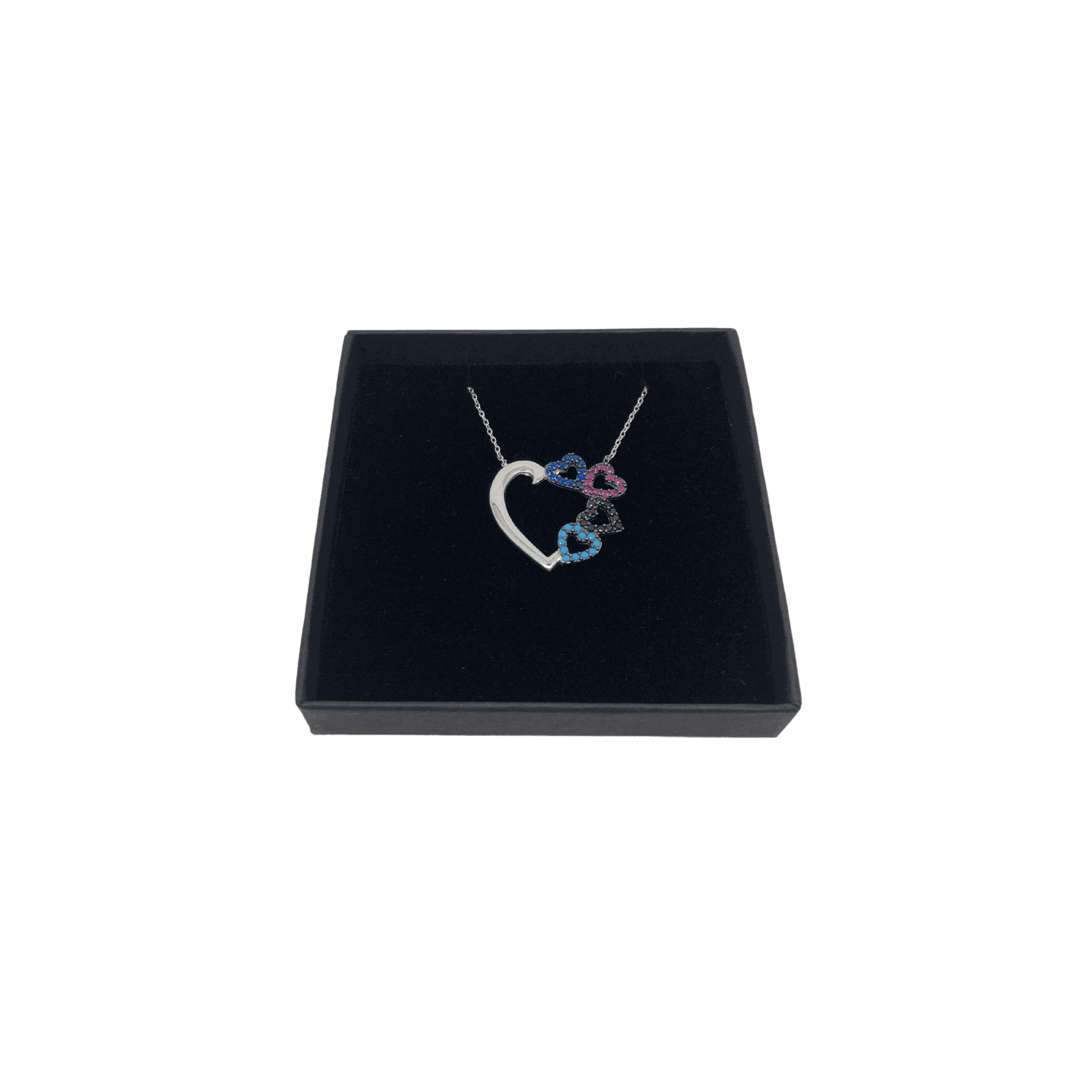 Sterling Silver Necklace with Small Black Pink and Blue Hearts Pendant by Naked Nation - Naked Nation UK