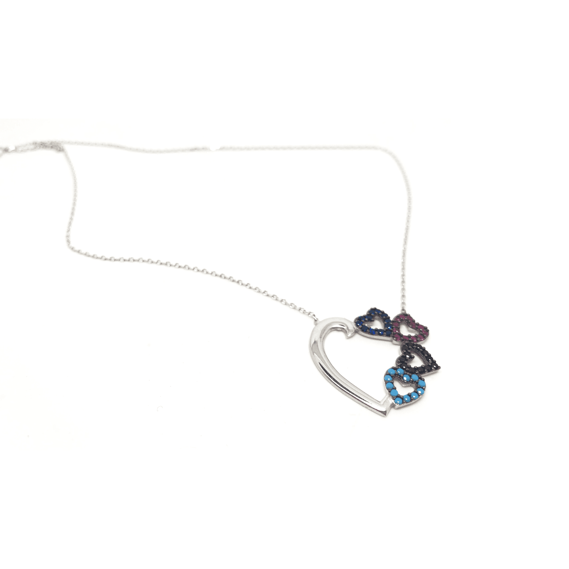 Sterling Silver Necklace with Small Black Pink and Blue Hearts Pendant by Naked Nation - Naked Nation UK