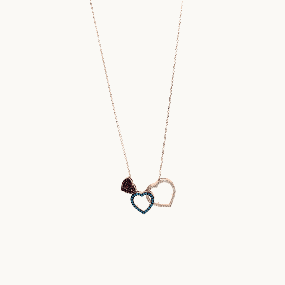 Sterling Silver Rose Gold Triple Heart Cubic Zirconia Pendant Necklace - Naked Nation UK