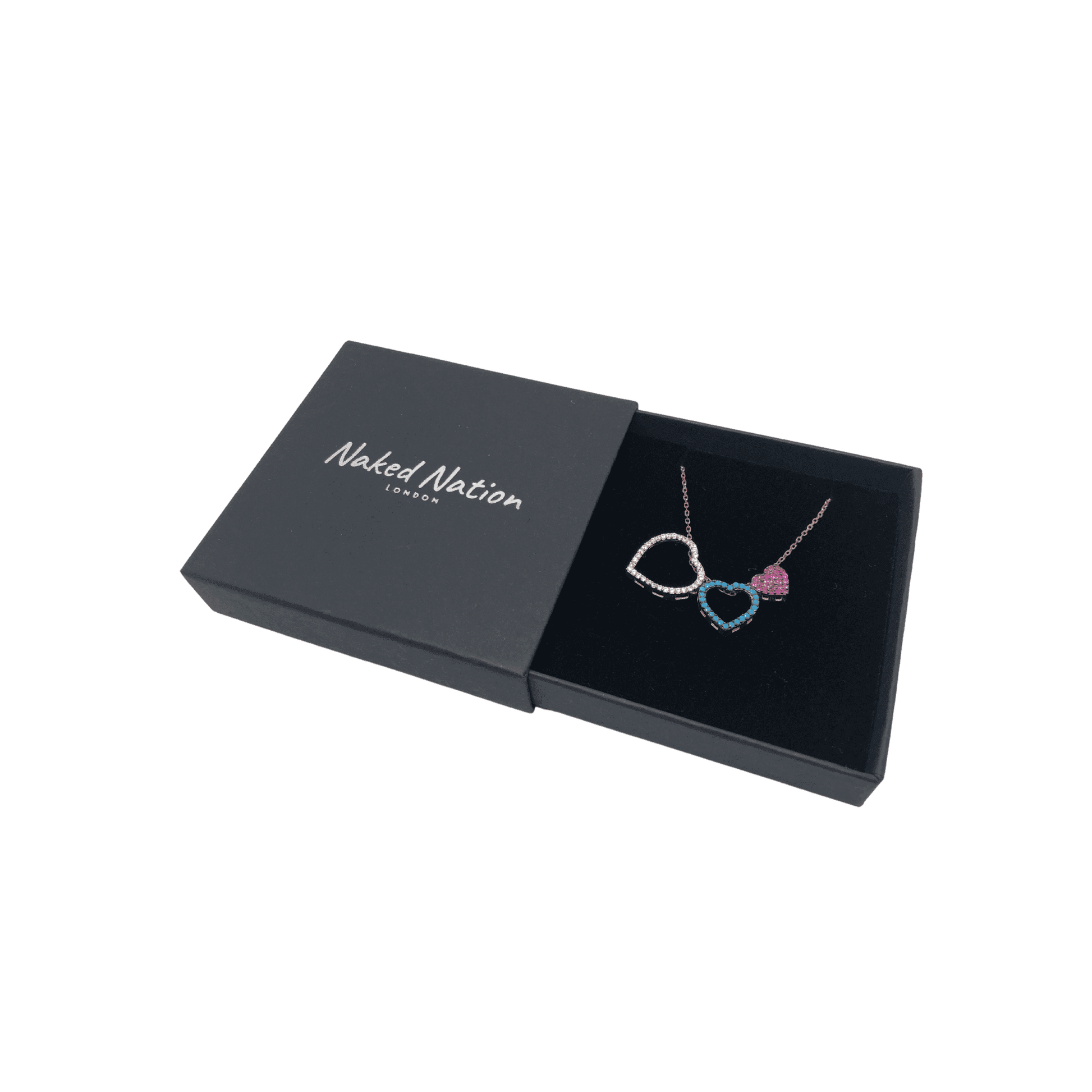 Sterling Silver Rose Gold Triple Heart Cubic Zirconia Pendant Necklace - Naked Nation UK