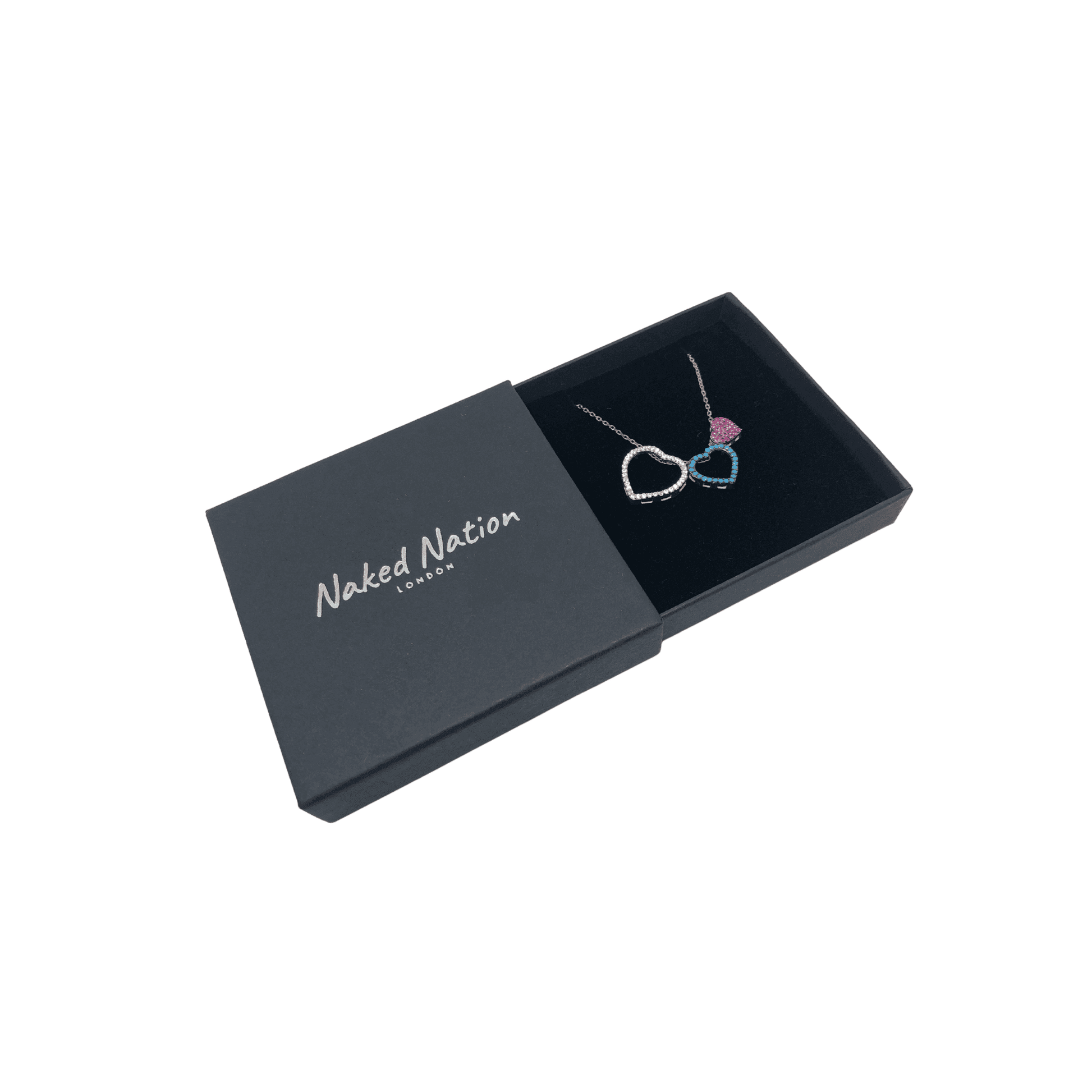 Sterling Silver Rose Gold Triple Heart Cubic Zirconia Pendant Necklace - Naked Nation UK