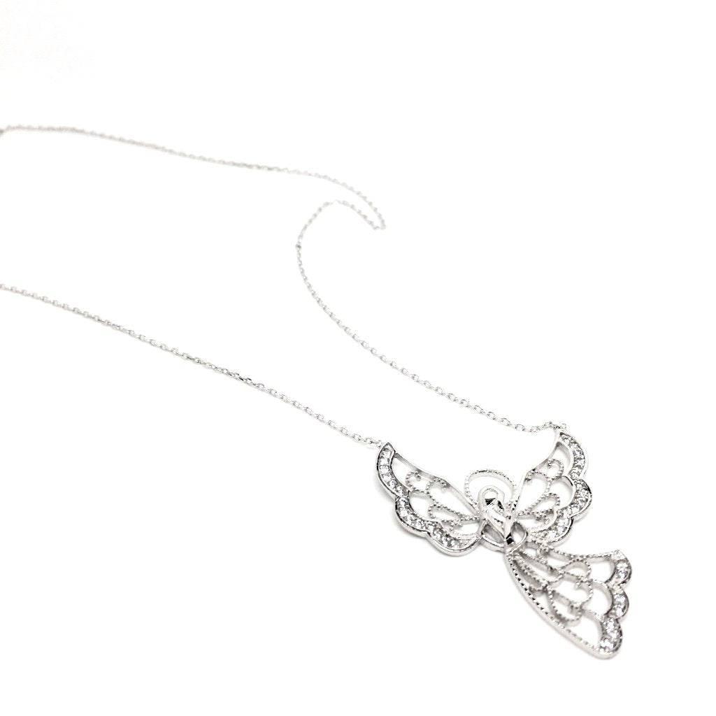 Stunning 925 Sterling Silver Angel with Crystals Necklace - Naked Nation UK